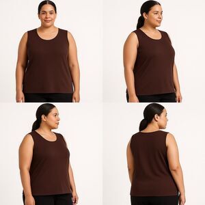 Exclusively Misook Woman 3X Brown Knit Tank Shell Sleeveless Scoop Neck NWOT